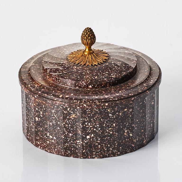 A Swedish Empire 19th century porphyry butter box.