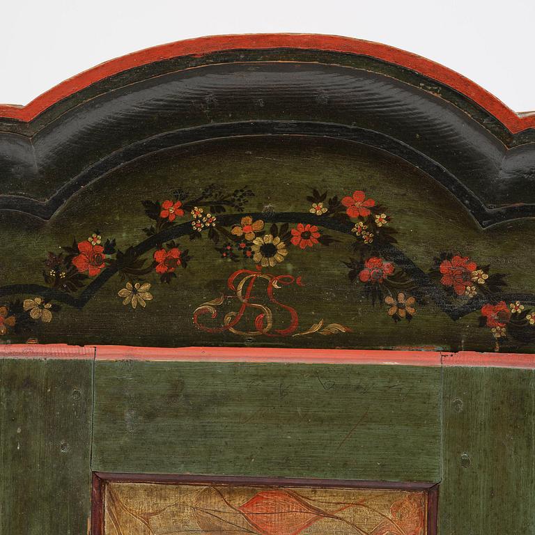 Hängskåp, allmoge, av Jöns Månsson, Forsa, Hälsingland, märkt JSS 1792.