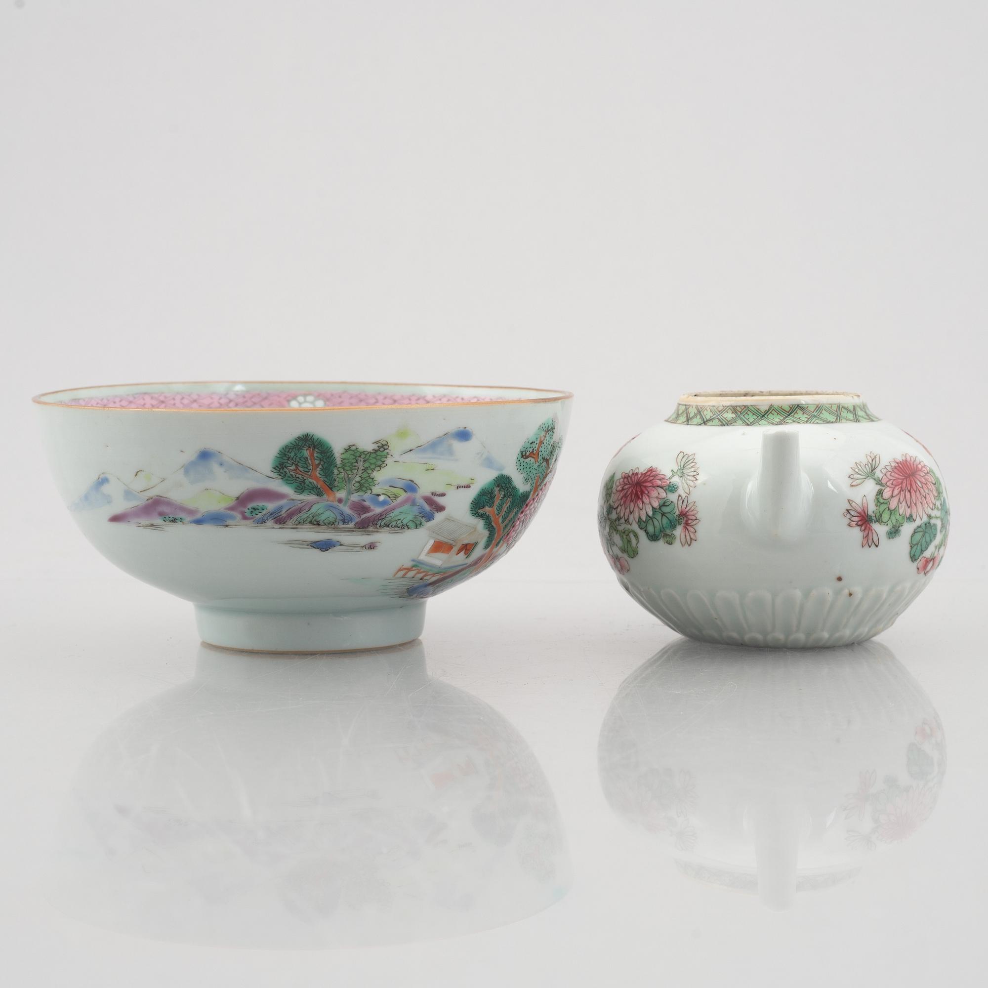 Six pieces of Chinese porcelain, Qing dynasty, 18th-19th century.