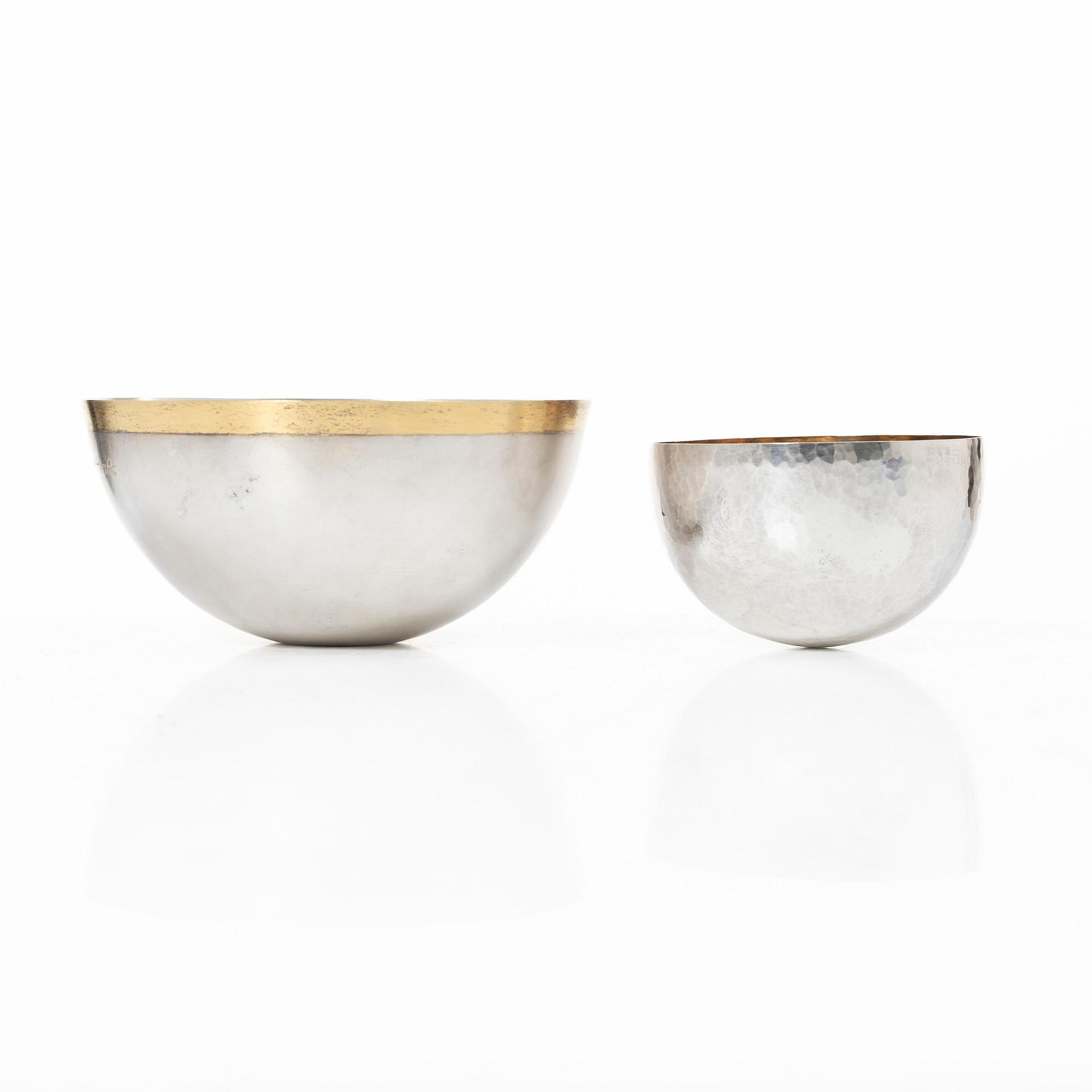 Wolfgang Gessl, two parcel-gilt sterling silver bowls, Stockholm 2009 and 2016.