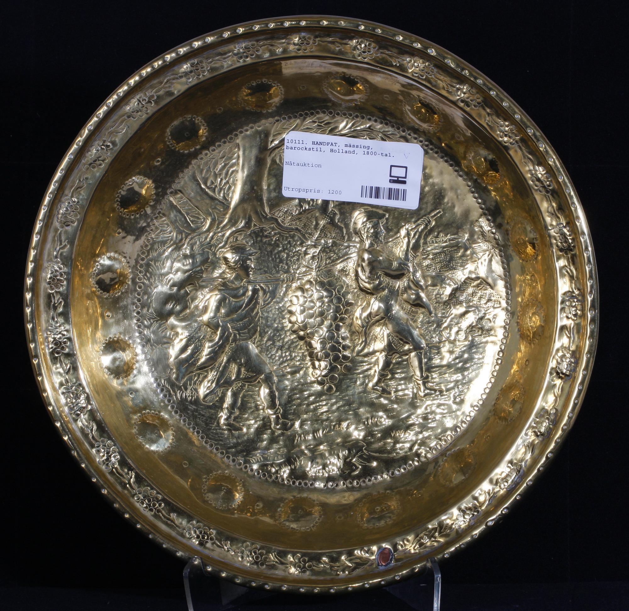 HANDFAT, mässing, barockstil, Holland, 1800-tal.