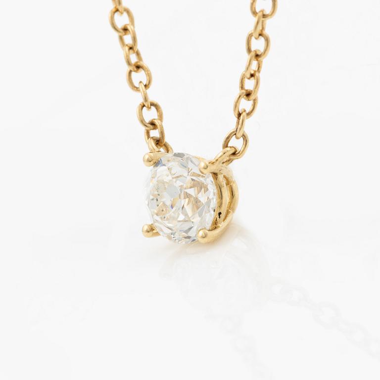 Necklace, single-stone pendant, 18K gold with old-cut diamond, accompanying IGI report.
