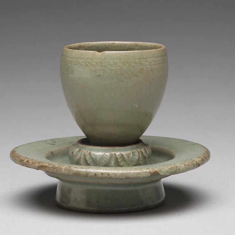 A celadon cup with stand, Korea, Koryo.