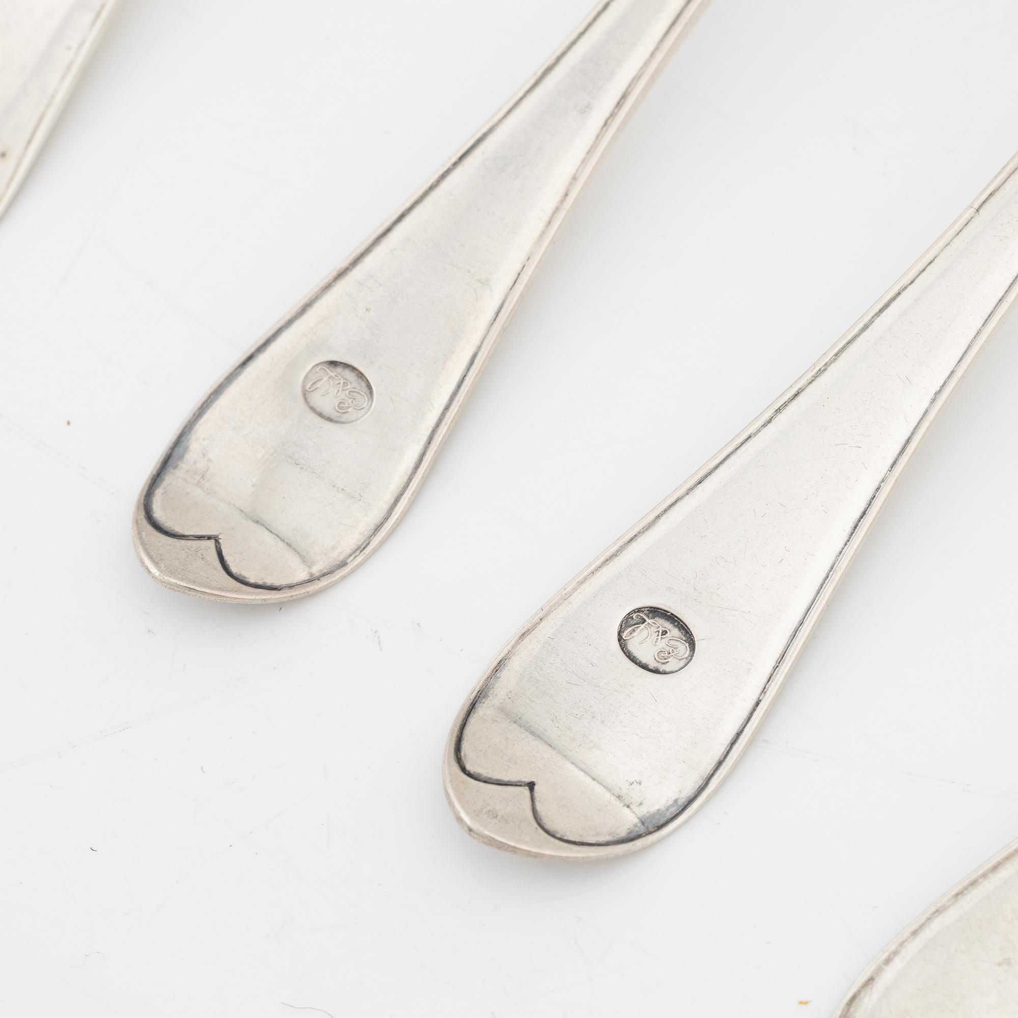 Ten silver spoons, Sweden, second half of the 18th century.