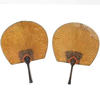 Fläktor, 12 stycken, papp. Sen Qingdynasti/tidigt 1900-tal.