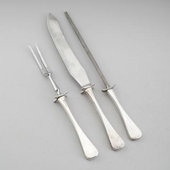 TRANCHERBESTICK, 3 delar, silverskaft, W&S Sörensen, Danmark.