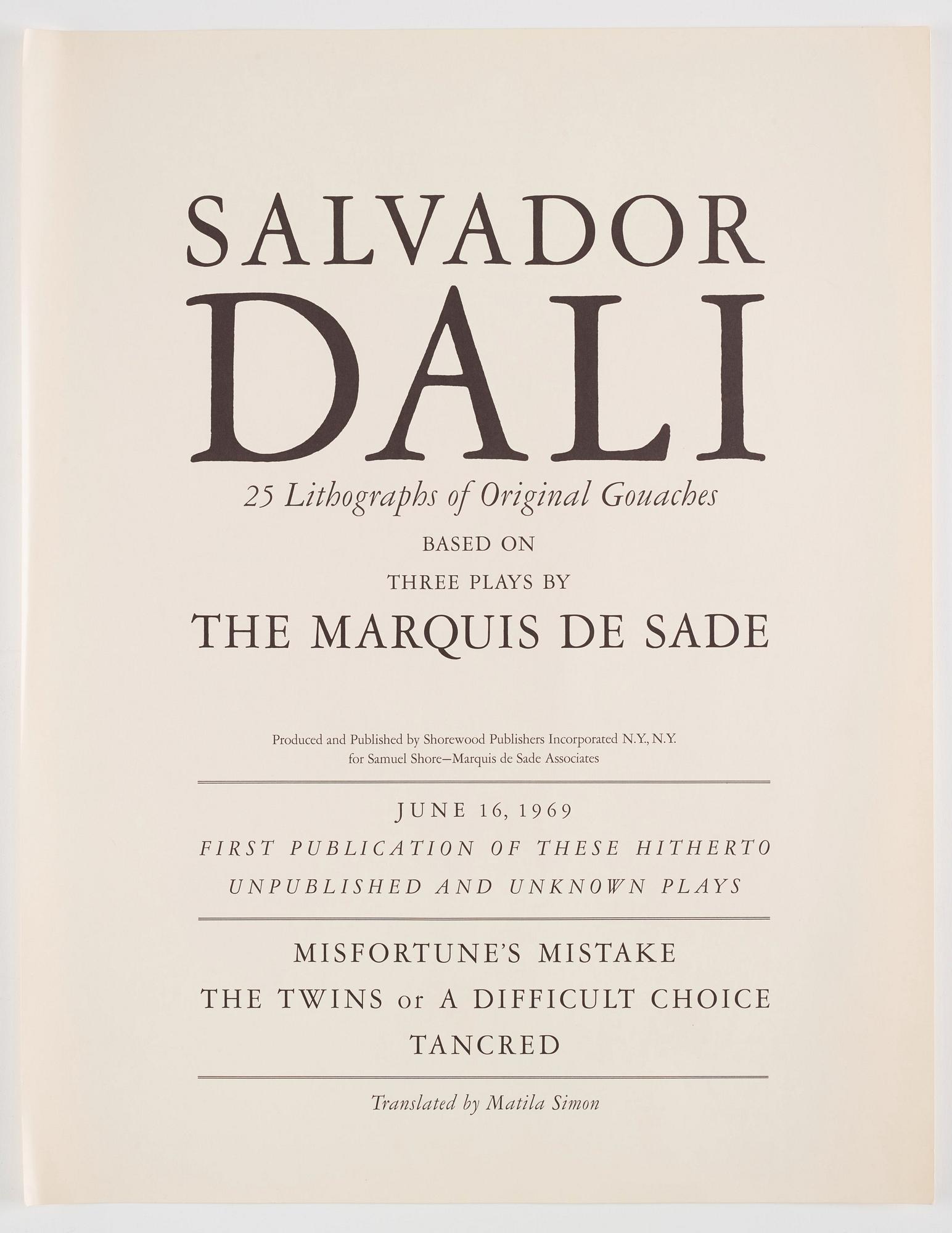 Salvador Dalí, "Three plays by the Marquis de Sade".