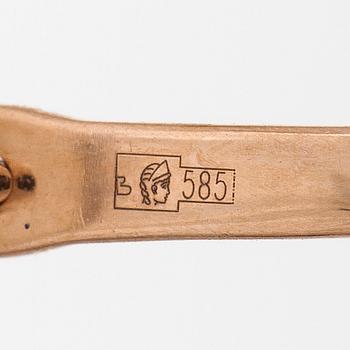 A pair of 14K rosegold earrings, with diamonds and topazes. Soviet Union.