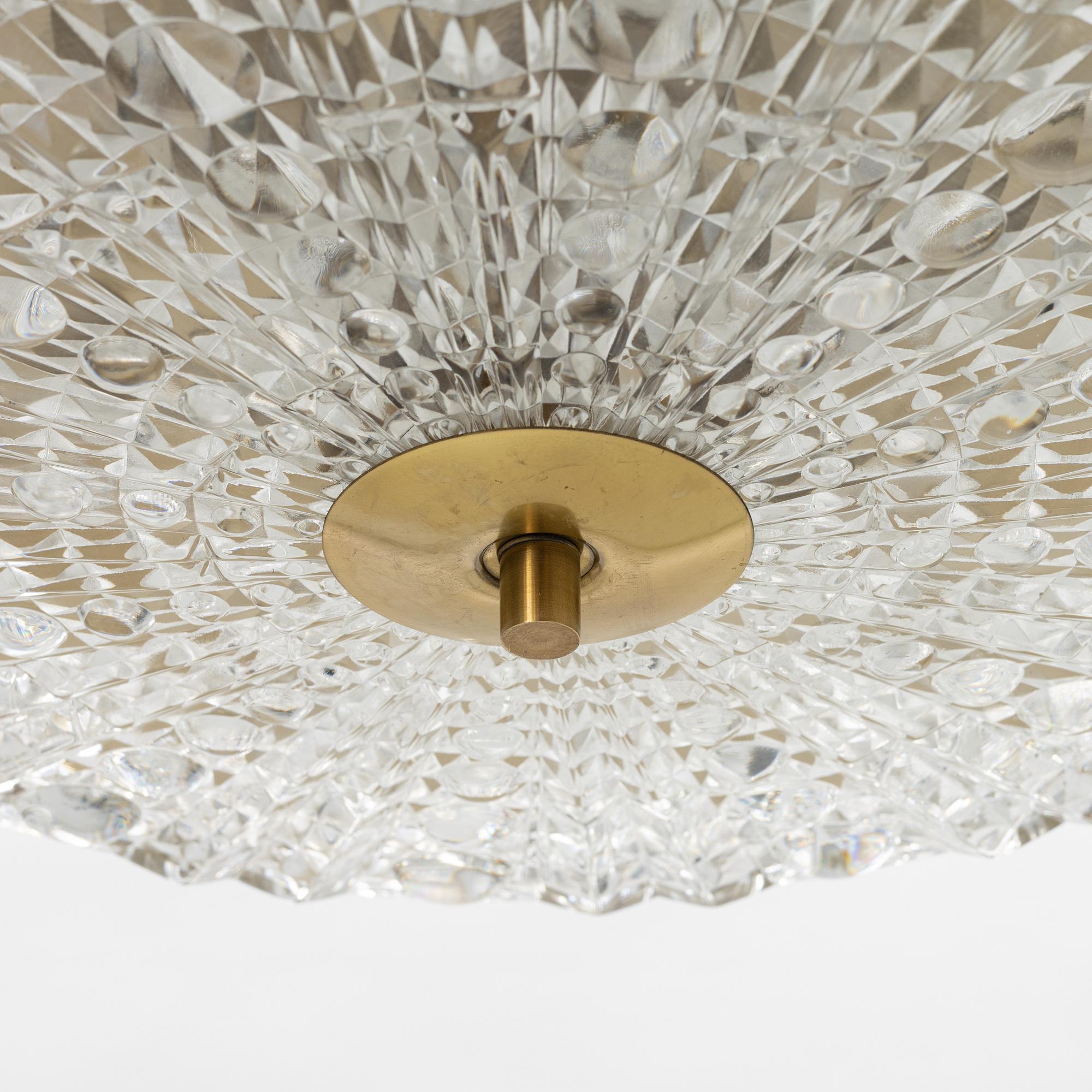 Carl Fagerlund, a glass and brass ceiling light, Orrefors.