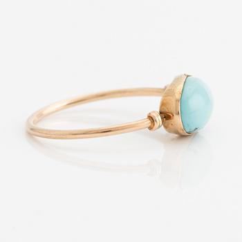 Earrings and ring, gold with turquoises and white stones.