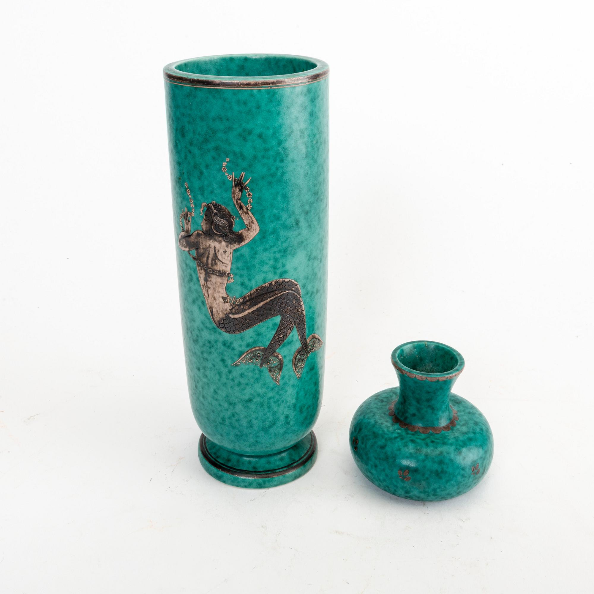 Wilhelm Kåge, two stoneware 'Argenta' vases from Gustavsberg.