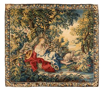 232. A tapestry, “La poesie pastoral”, tapestry weave, ca 251,5 x 283 cm, after Boucher, France 18th century.