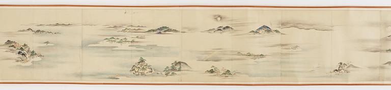 A Japanese Makimomo, ink and colour on paper, Meiji (1868-1912).