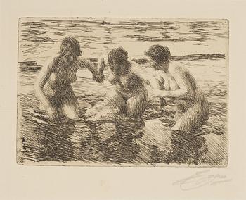 Anders Zorn, etsning, 1919, signerad i blyerts.