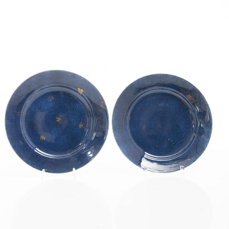 A set of seven powder blue dishes, Qing dynasty, 19th century.