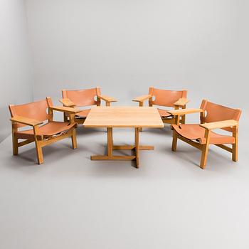 BØRGE MOGENSEN, A SET OF FOUR CHAIRS AND A TABLE. Spanish Chair. Labeled Fredericia Stolefabrik, Denmark.