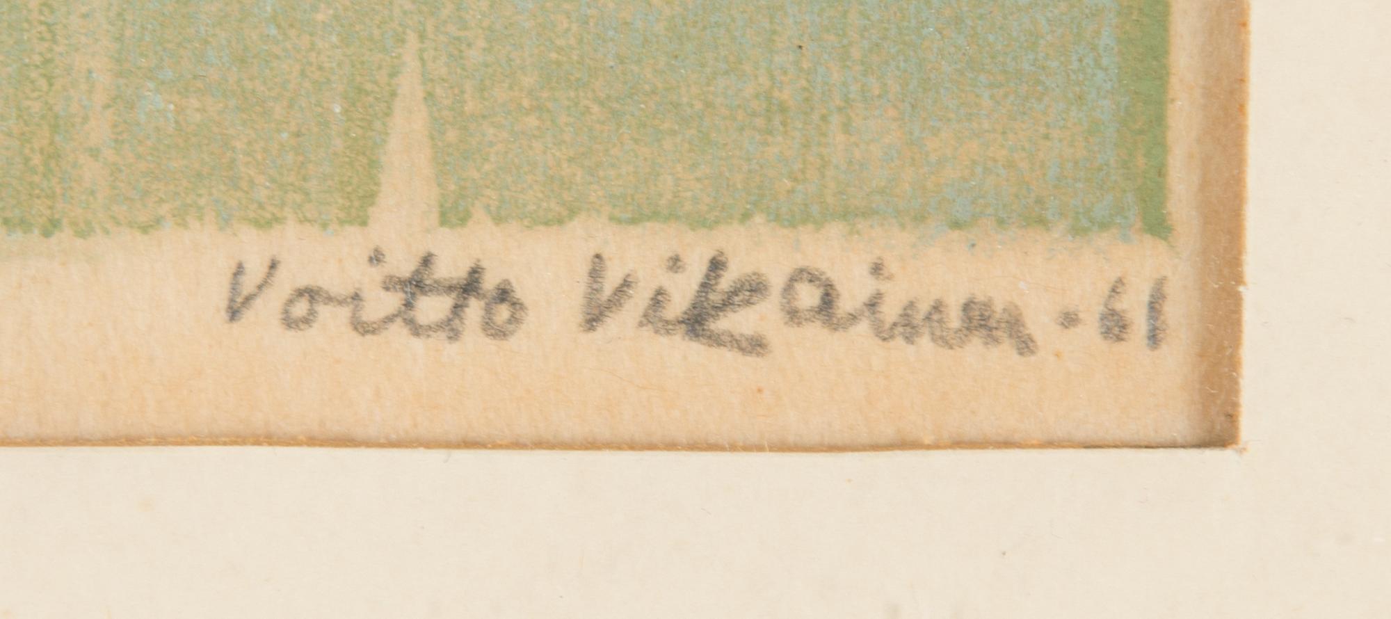 Voitto Jalmari Vikainen, puupiirros, signeerattu ja päivätty-61. Merkattu t.p.l'a 10/12.
