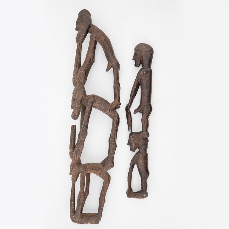 Two Asmat wood carvings/sculptures, Indonesia, Jakarta, 20th Century.