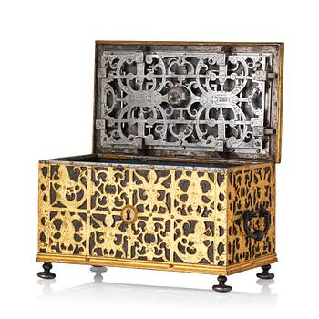 160. The Wrangel strongbox, a German wrought iron and steel engraved strongbox dated 1658.