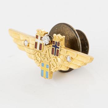 Brooch, 18K gold with enamel and diamonds, SAS. Cufflinks, Sporrong & Co, gilded metal included.