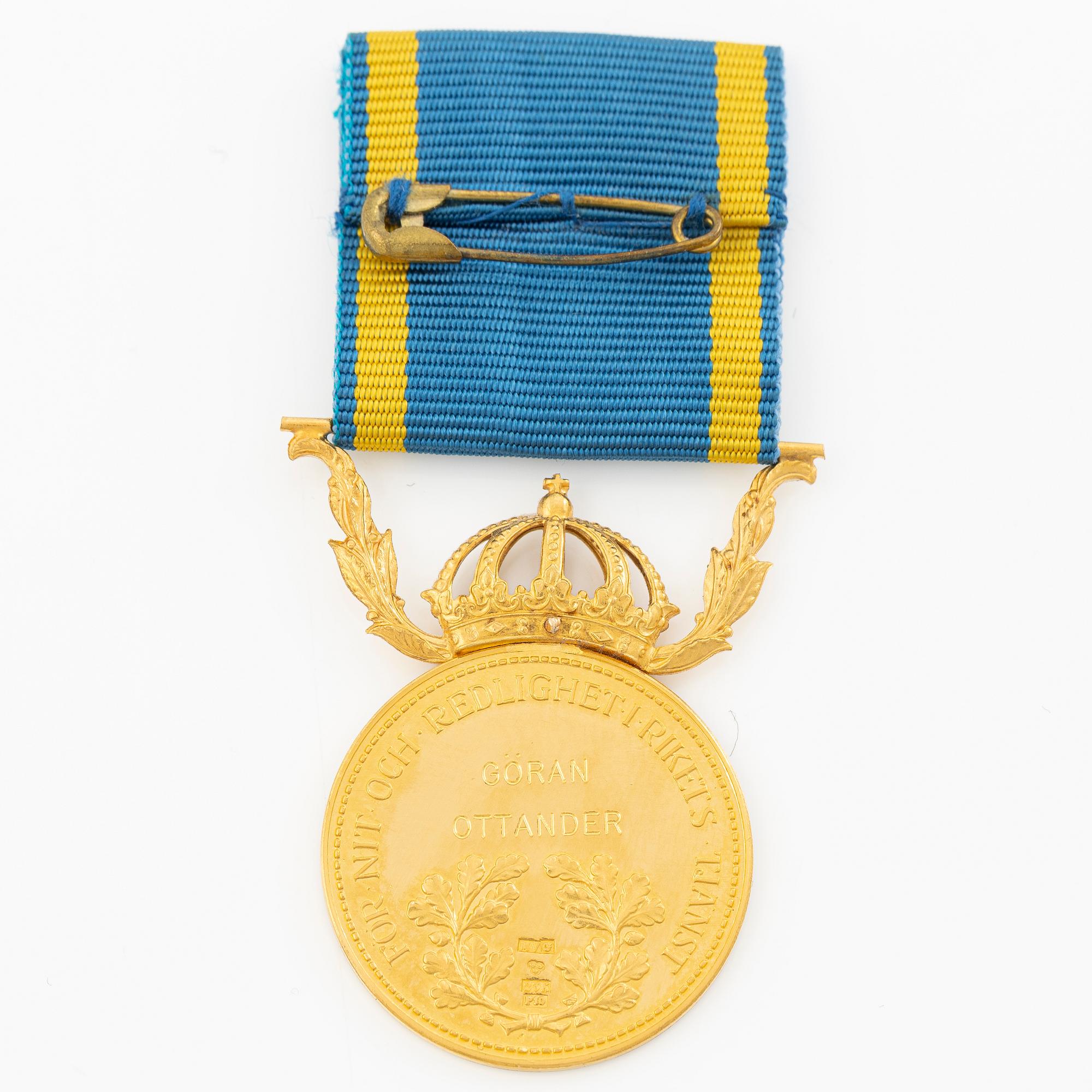 Medalj, Svergie, Carl XVI Gustav, guld, 18 K, 1989.