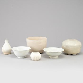 A group of white glazed South East Asian ceramics, Song style, 20th Century. (6 pieces).