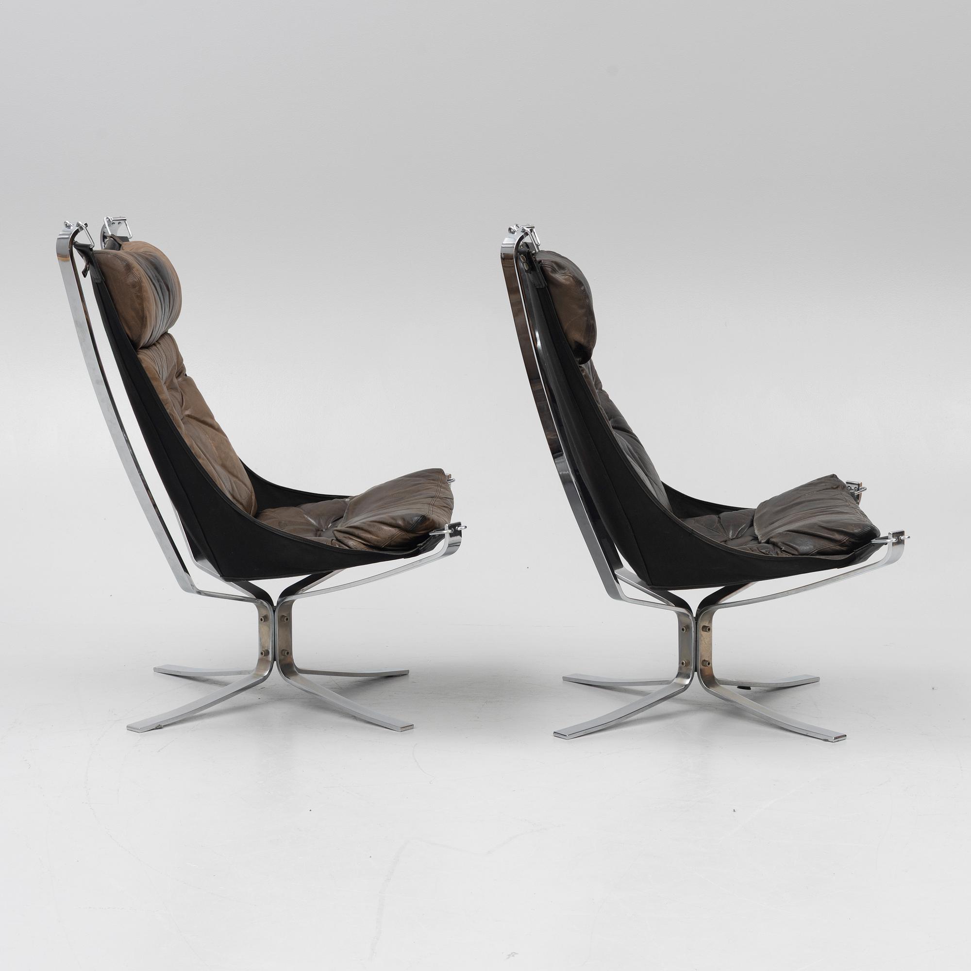 Sigurd Ressel, fåtöljer, ett par, "Falcon chair", Vatne Möbler, Norge, 1970-tal.