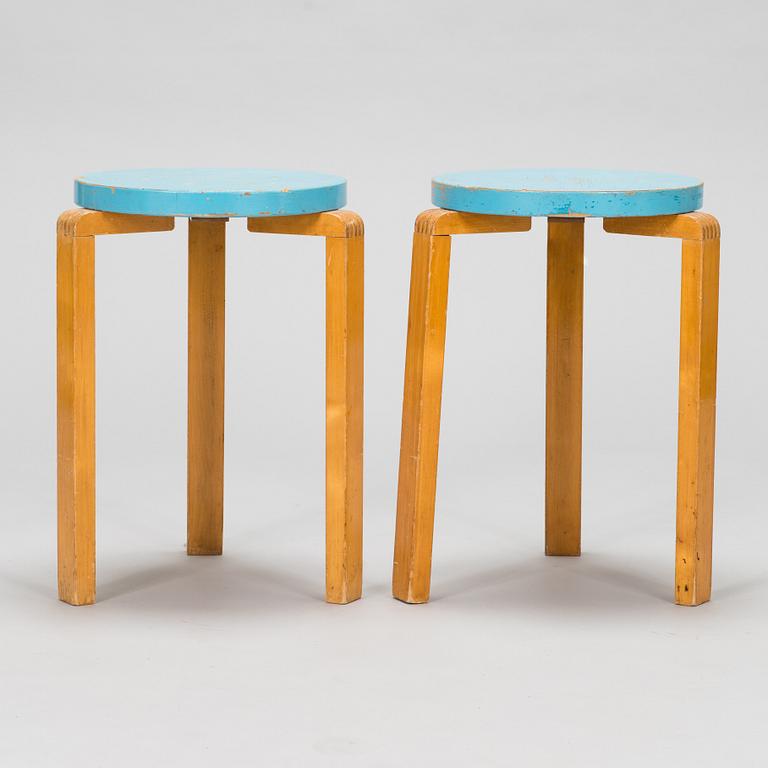 Alvar Aalto, Two 1940s '60' stools for  O.Y. Huonekalu- ja Rakennustyötehdas A.B. Finland.