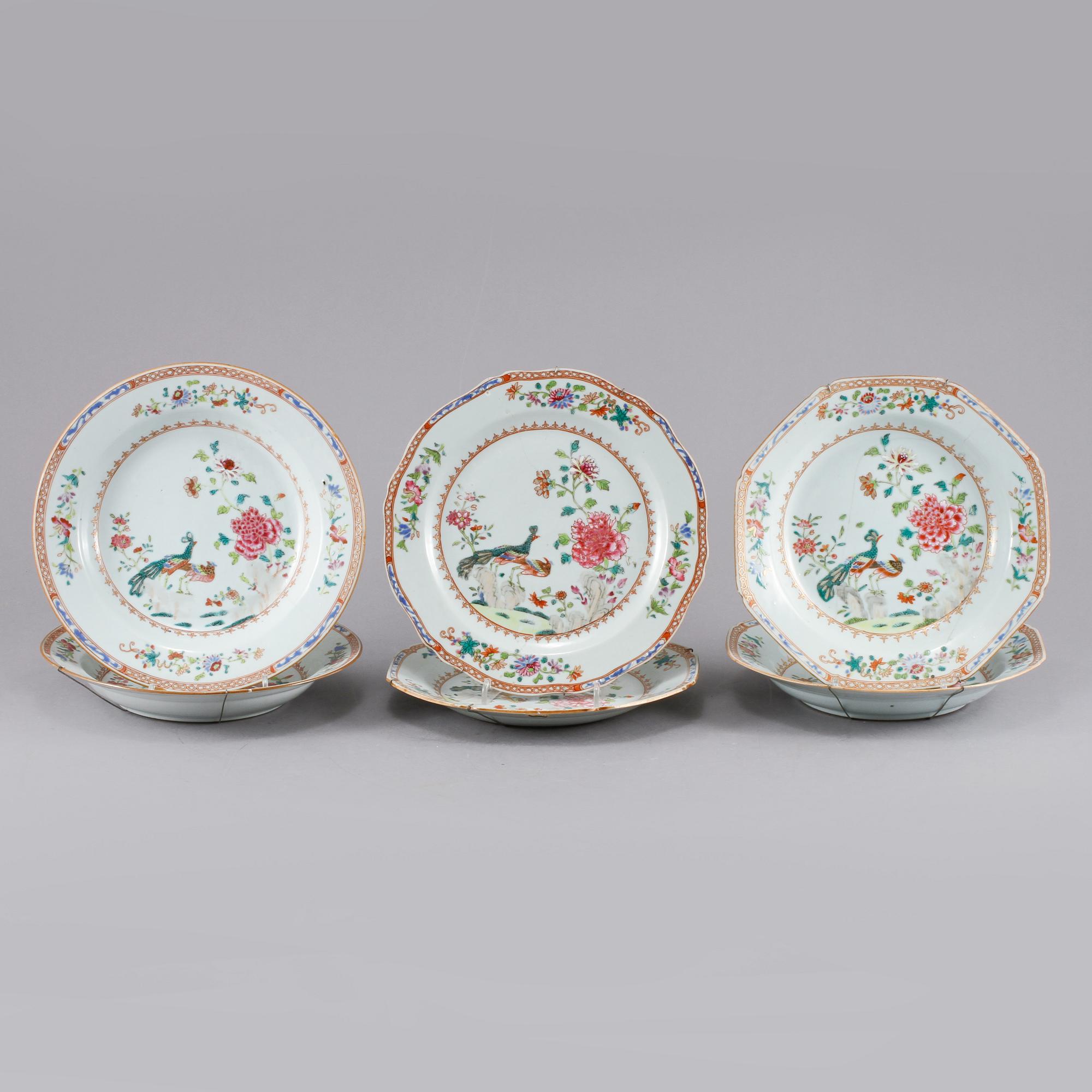 TALLRIKAR, 6 st, porslin, Kina, 1700-tal.