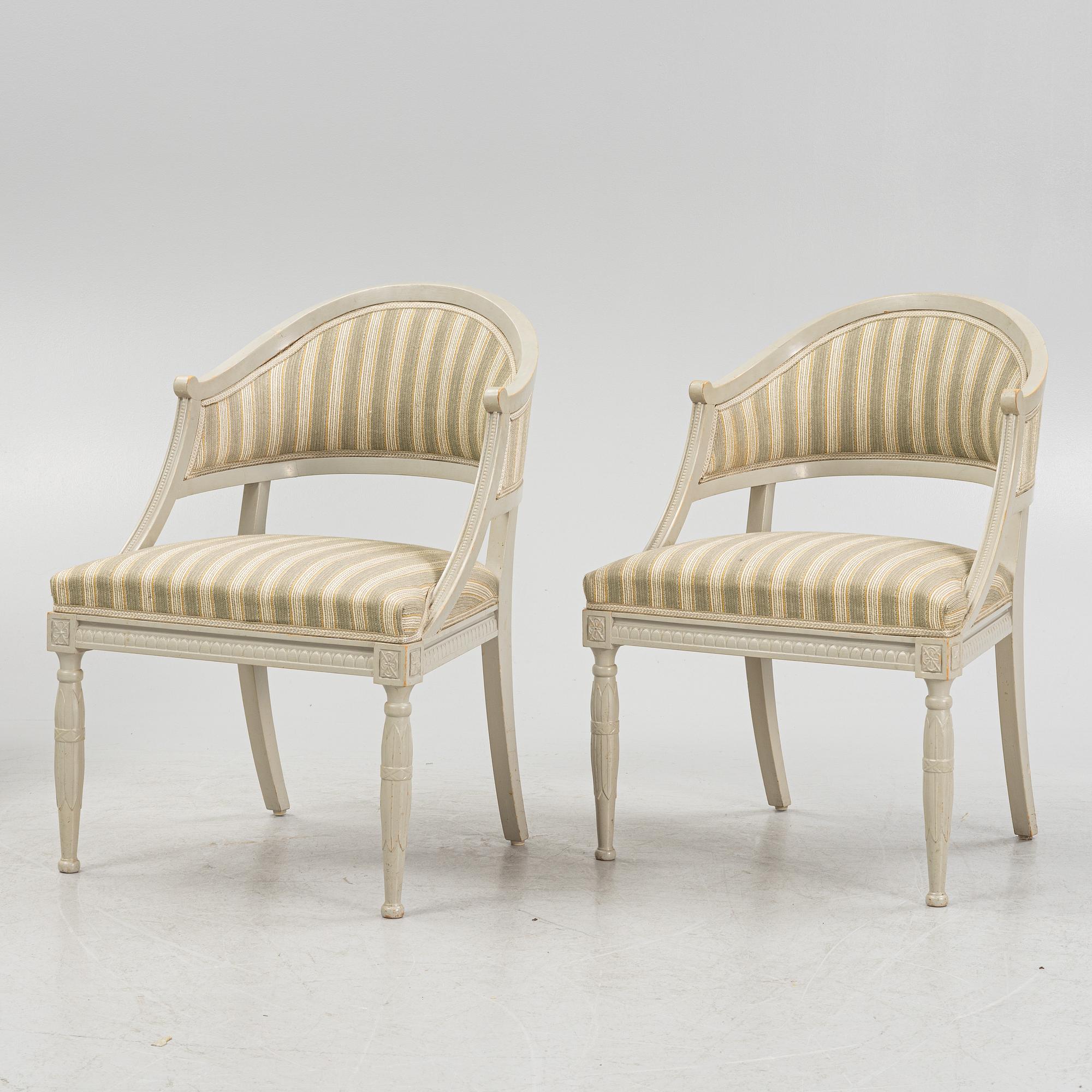 A Gustavian style 6-piece furniture suite, P.A. Eklund Bispgården, mid 20th Century.