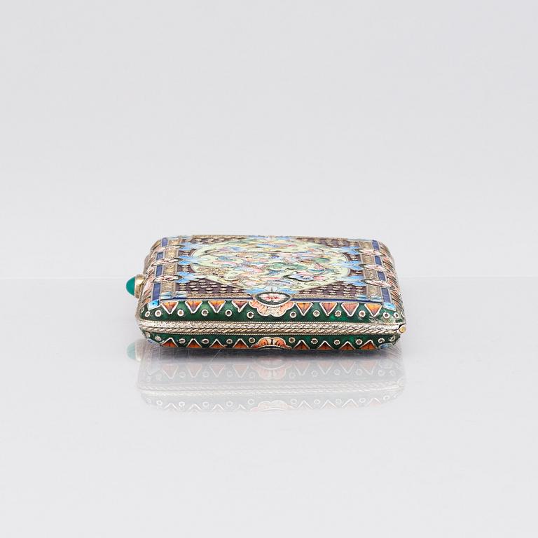 A Russian parcel-gilt silver and cloisonné enamel cigarette-case, Bril & Girshman, Moscow 1908-1917.