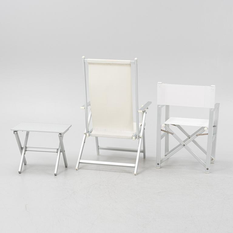 A garden table, two armchairs, two deck chairs and one stool, Italy, 21st century.