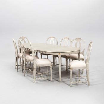 Dining set 9 pieces Gustavian style mid/second half of the 20th century.