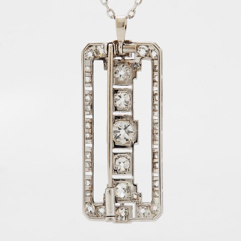 A brooch/pendant set with old-cut diamonds.