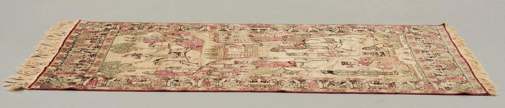 MATTO, an antique Kerman Laver figural, ca 212,5 x 141,5 cm.