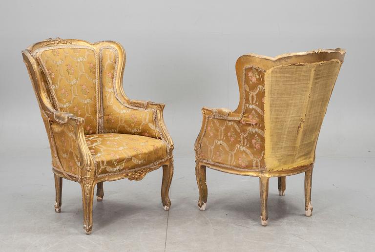 BERGÈRER, ett par, Louis XV-stil, 1900-talets första hälft/mitt.