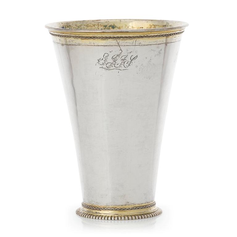 A Swedish early 18th century parcel-gilt silver beaker, mark of Johan Lund, Stockholm 1716.