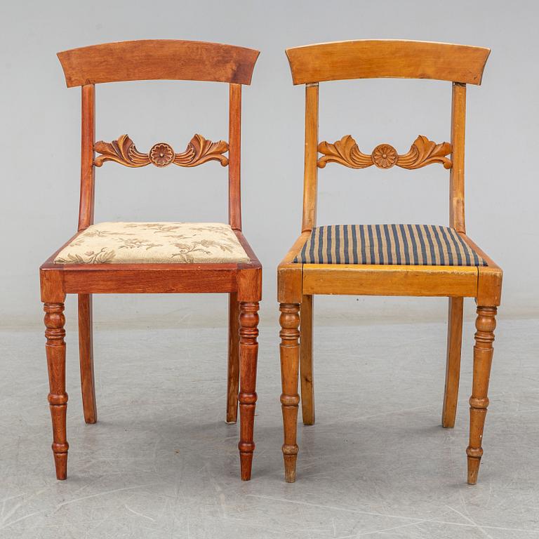 Eight Biedermeier birch chairs, mid 19th Century.