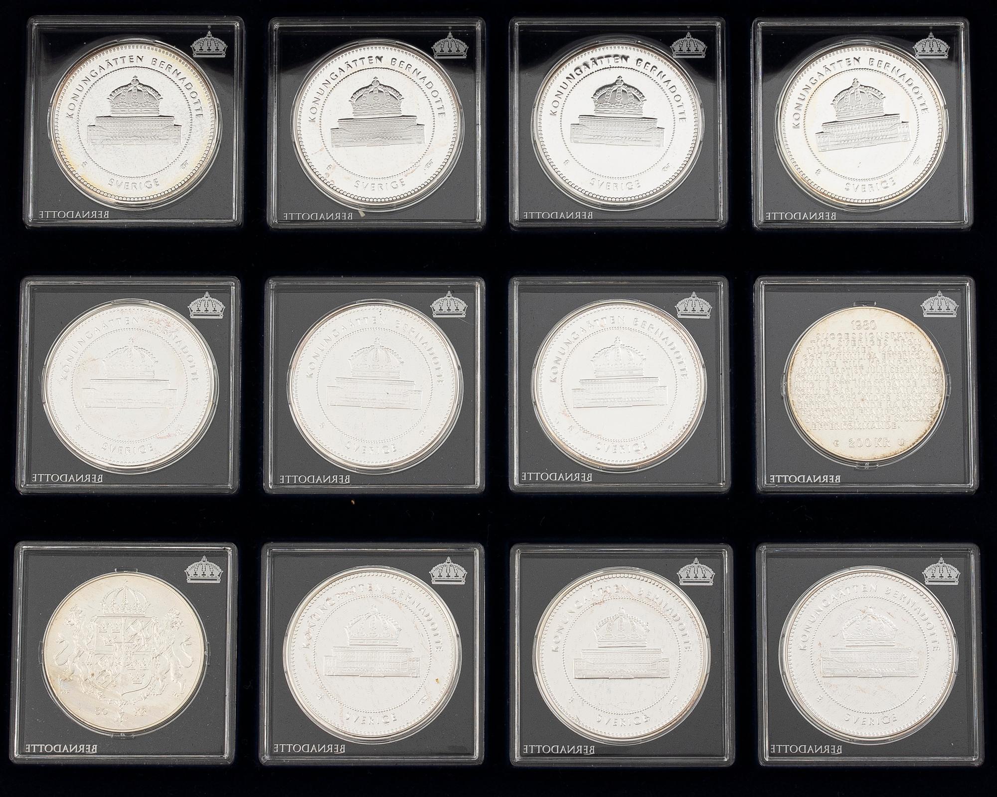 Medals, 24, silver .925, “The Bernadotte Dynasty”, Mynthuset Sverige.