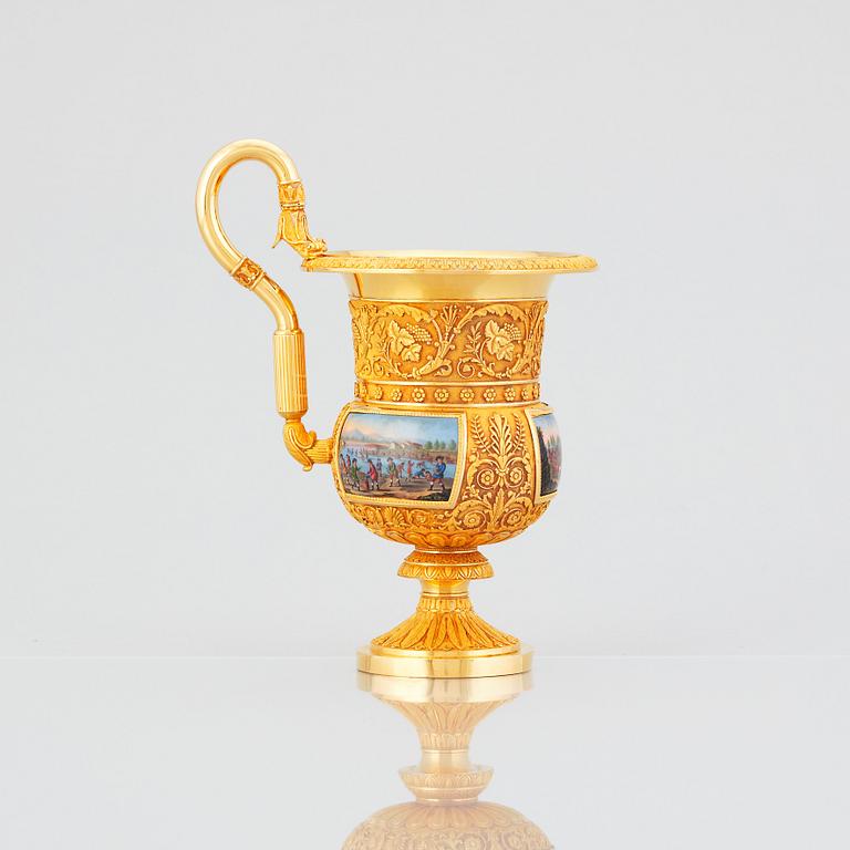 Paradkopp med fat, "The Demidoff cup", guld och emalj, Gabriel-Raoul Morel, Paris, daterad 1824.