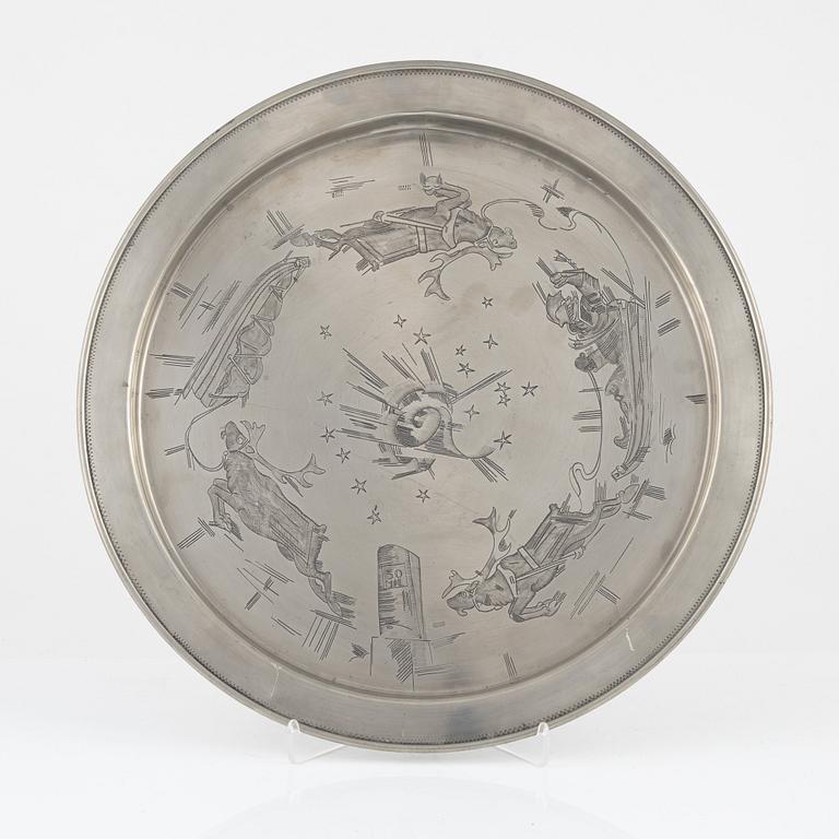 Ossian Elgström, a pewter tray, Svenskt Tenn, Stockholm, 1930.