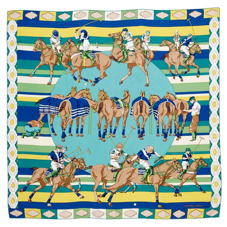 HERMÈS, a silk scarf, "Les poneys de polo".