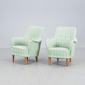 FÅTÖLJER, ett par, "Samsas", Carl Malmsten, brickmärkt; OH Sjögren Tranås.
