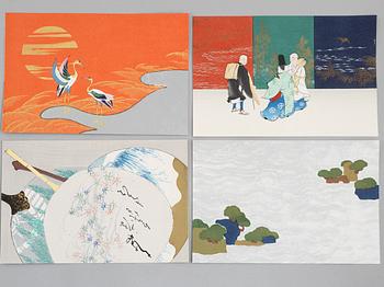 Kamisaka Sekka, after, four woodblock prints from the series "A Thousand Grasses" (Chigusa), 20th century.
