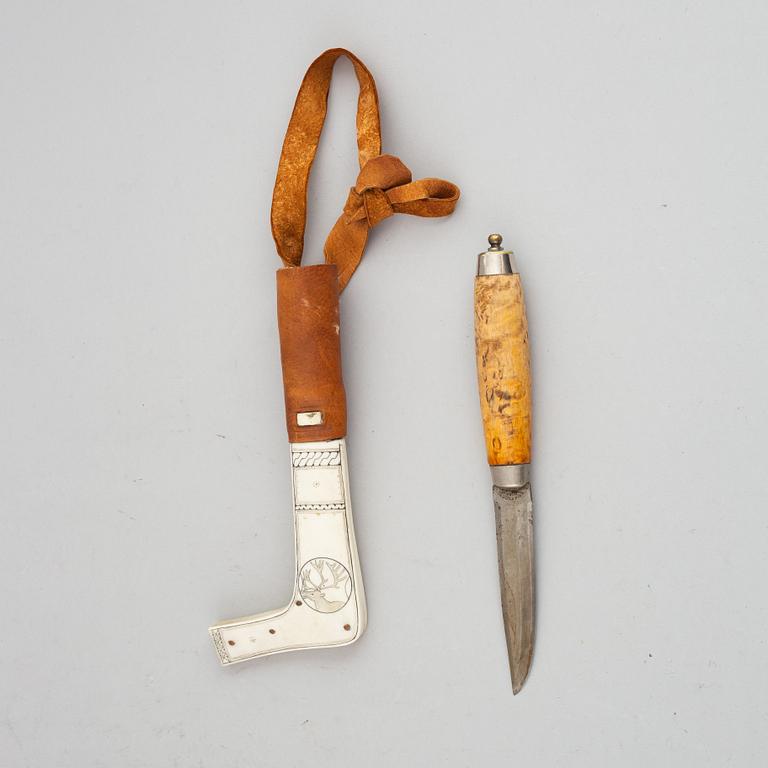 Per Erik Svonni, a Sami reindeer horn knife, signed P.E. Sv.