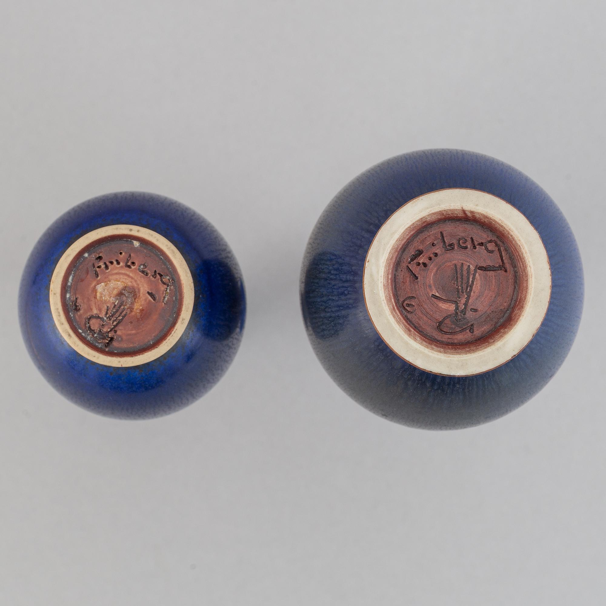 Berndt Friberg, two stoneware vases, Gustavsberg studio, Sweden 1960 and 1965.