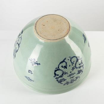 A celadon ground blue and white flower pot, 20th century.