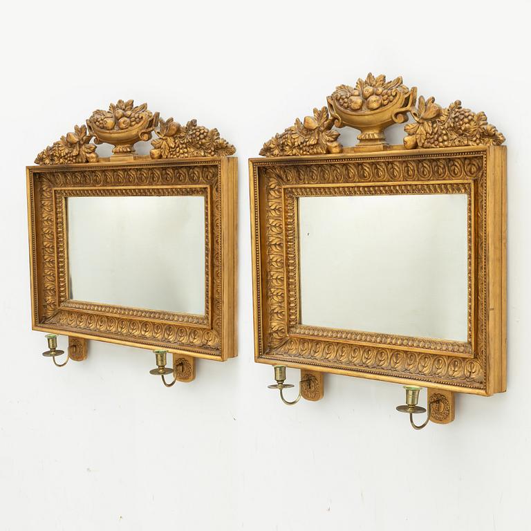 Spegellampetter, ett par, Empire, av Johan Fredrik Sellberg, Vänersborg, 1800-talets första hälft.