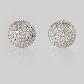 A pair of brilliant-cut diamond earrings. Total carat weight circa 4.12 cts.