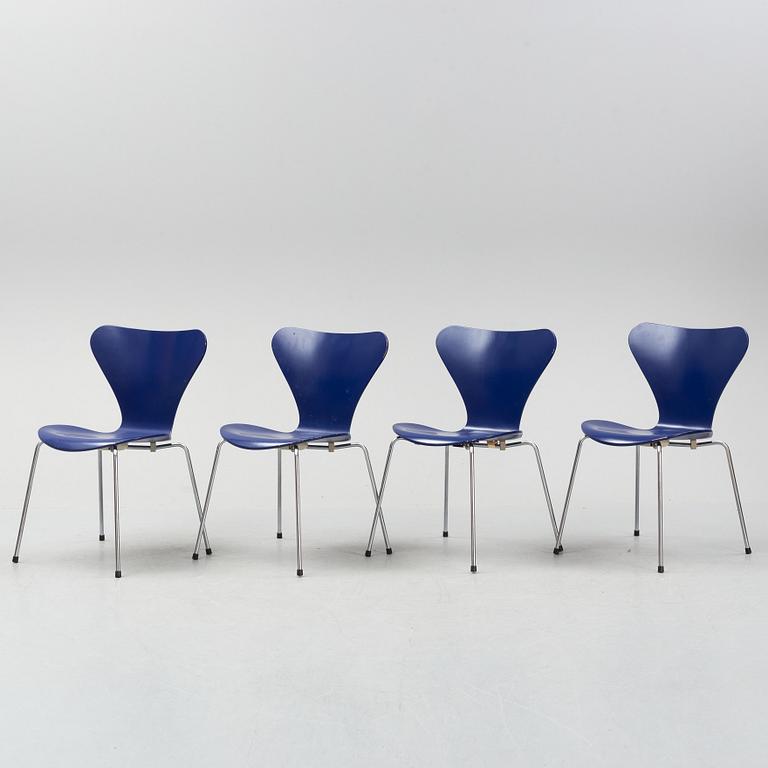 A set of four "Sjuan" chairs, Arne Jacobsen for Fritz Hansen, Denmark, 1989.